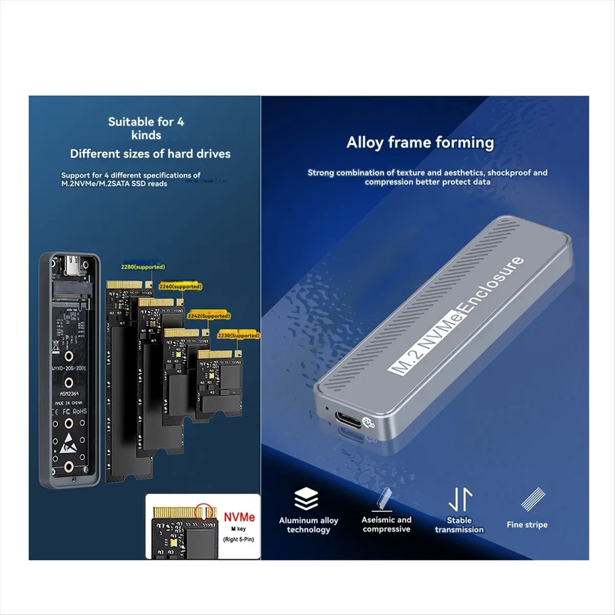 N86R 20Gbps M.2 NVME SSD Enclosure USB 3.2 GEN 2X2 Type C, External Case for 2230/2242/2260/2280 M/B +M Key