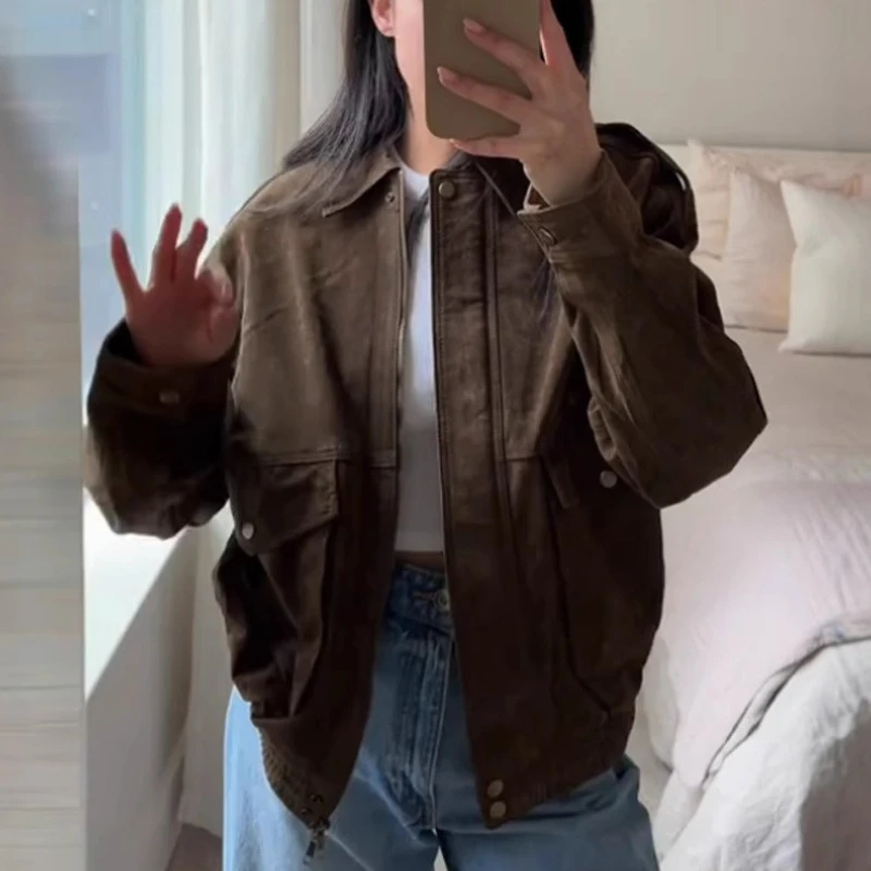 

Spring 2025 Women's Retro Suede Jacket Short Coat