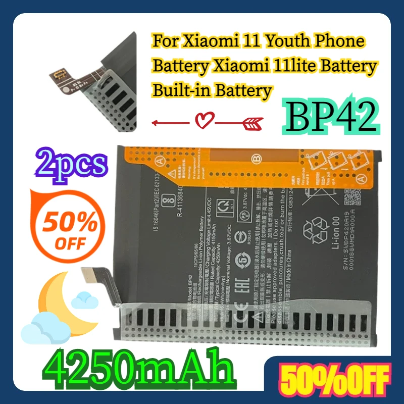 

2pcs 4250mAh BP42 For Xiaomi 11 Youth Phone Battery Xiaomi 11lite Battery Built-in Battery