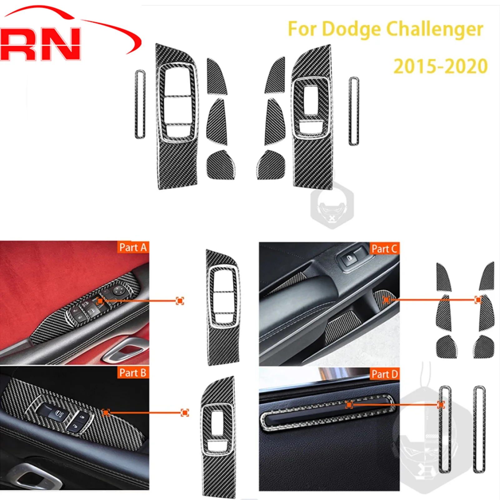 For Dodge Challenger 2015 2016 2017 2018 2019 2020 Carbon Fiber Car Interior Door Window Lifting Panel Trim Accessories Stickers