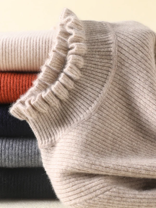 

Women's Knitted Woolen Sweater f High Collar ort Tight Fit Warmth Slimming Sle Casual Soft Coolmax Fiber Long Sve