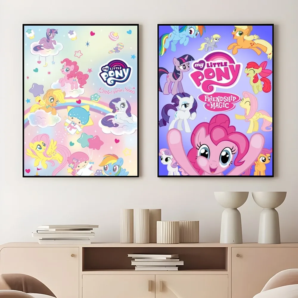 Cute M-My Cartoon P-Pony L-Little Poster Sticky Wall Art Printing Waterproof Home Living Bed Room Bar Aesthetic Decor