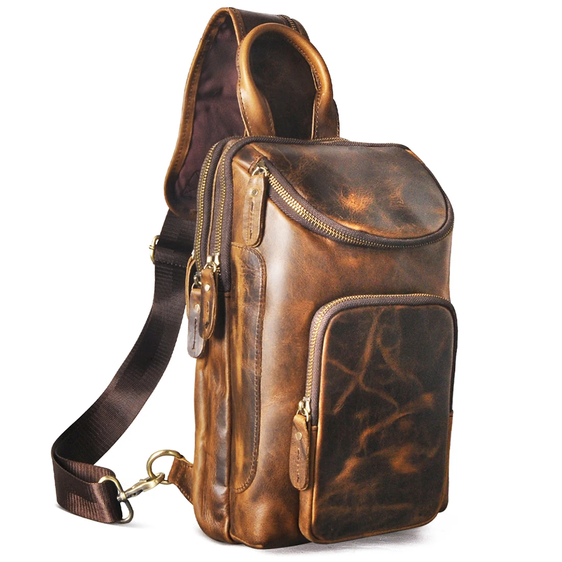 Imagem -05 - Melhor Vender Crazy Horse Couro Estilingue Vintage Bolsa de Peito 12 Tablet Design um Ombro Alça Cross-corpo Bolsa para Homem Masculino 8033 2023