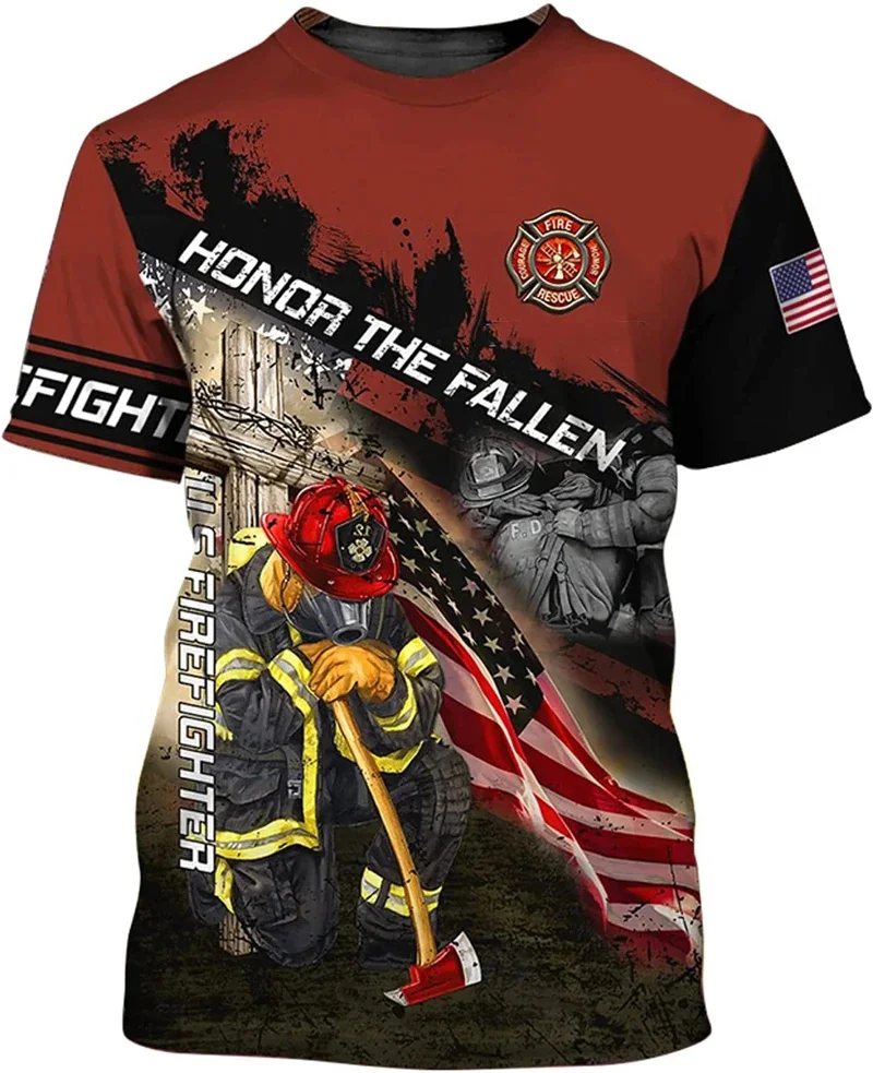 رجال الإطفاء الرجالي يطبقون تي شيرت برسومات النار ، تي شيرتات بأكمام قصيرة ، طباعة ثلاثية الأبعاد ، أزياء الشارع الكبيرة ، قمم غير رسمية #6