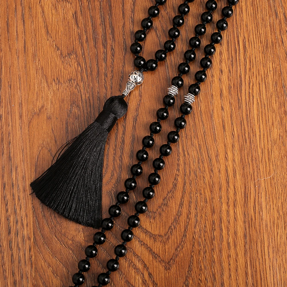 Preghiera musulmana islamica Tasbih 99 perline rosario 8mm onice nero annodato collana braccialetto gioielli