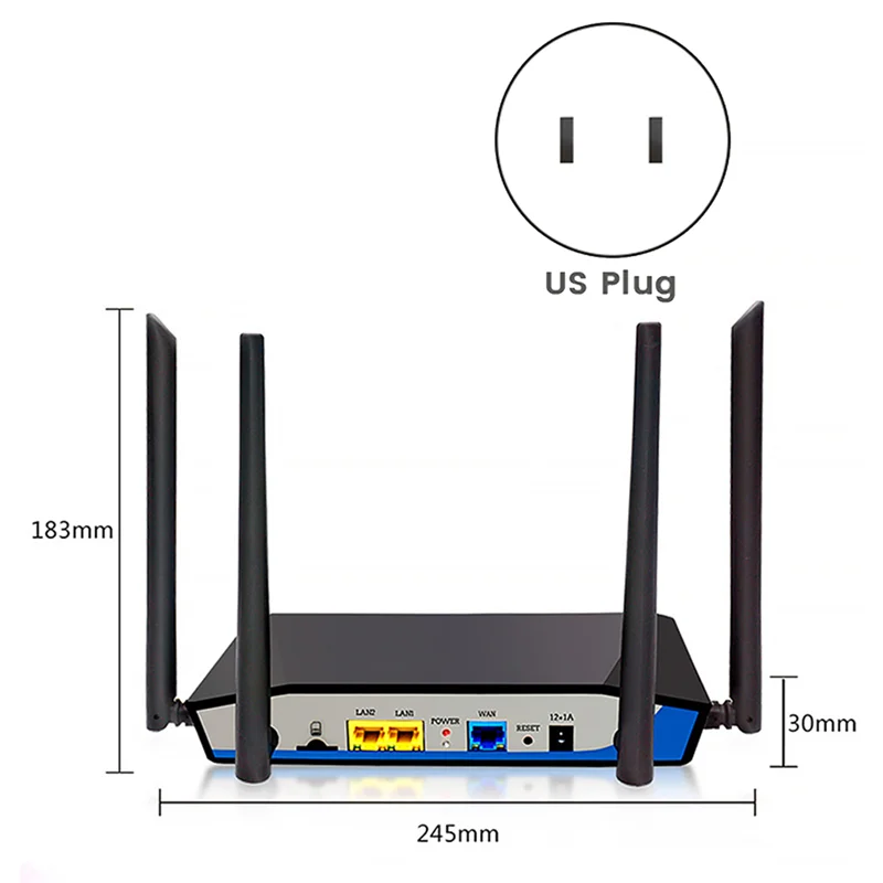 4G Wireless Router 4 Antenna WiFi Router CPE 300M 2.4GHZ with SIM Card Slot for Home Rental Room Dormitory(US Plug)