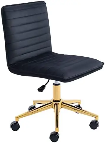 

Leather Home Office Chair, Armless Vanity Desk Task Chair with Wheels ° Swivel Computer Rolling Desk Chair with Back, Adjustabl