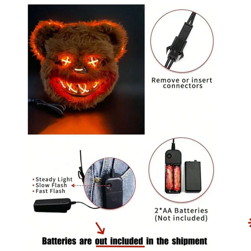 Maschera per cosplay di Halloween con trucco da palcoscenico per feste luminose Orso spaventoso Coniglio Copricapo per cartoni animati Costume di carnevale Accessorio per travestimento