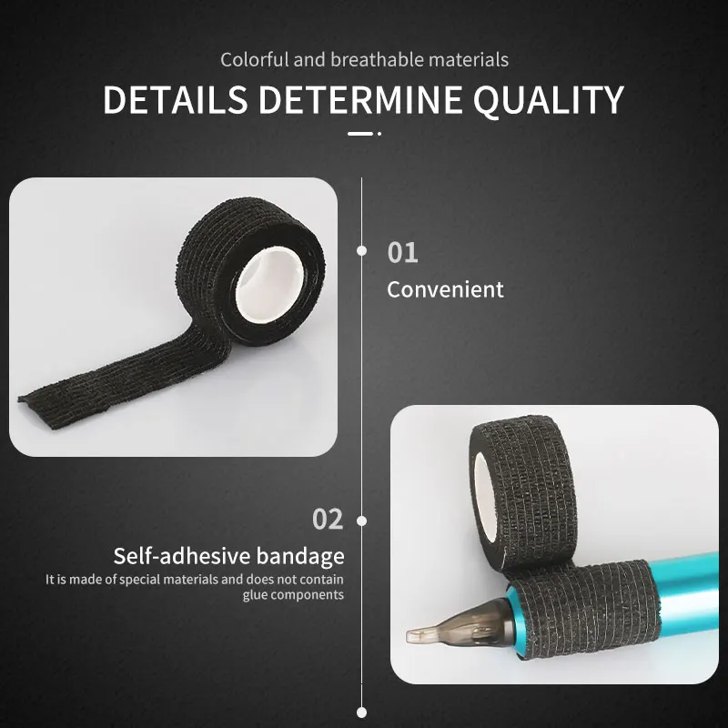 4/10/15/24PCS Black Tattoo Grip Bandage Cover Wraps Tapes Nonwoven Waterproof Self Adhesive Finger Protection Tattoo Accessories