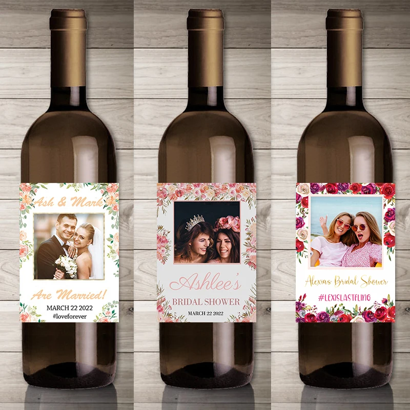 20pcs Personalize Printing Photo Wine Stickers Labels Wedding Custom Stickers Add Your Picture Candy Favors Gift  Bottle Labels