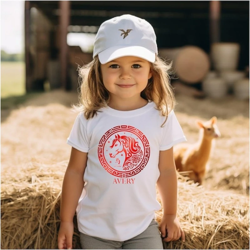 

Футболка для малышей с 3D-изображением лошади 2026, подарок на Китайский Новый год, подарок на Лунный Новый год для всей семьи, забавная футболка для активного отдыха, высококачественный хлопок