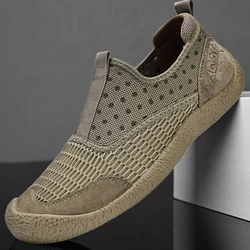 Outdoor Mesh Men Sneakers Slip On Men Loafers Shoes Breathable Summer Casual Shoes For Men Lightweight Camping Hiking Shoes