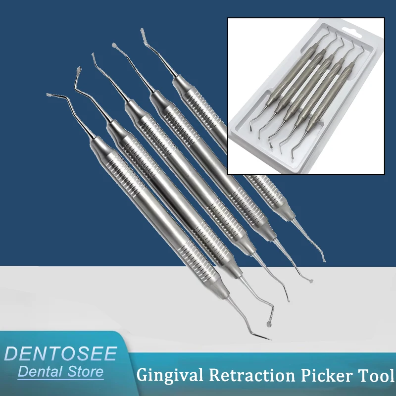 

5pcs Dental Gingival Retraction Cord Packer Stainless Steel Double End Instrument for Dentist Lab Tools with Anti-Slip Handle