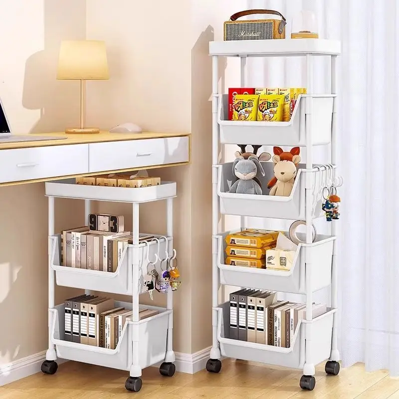 4 Layer Movable Storage Rack Floor-standing Multi-level Snack Trolley with Wheels and Storage Rack Multi-functional