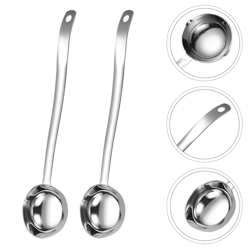 

2Pcs Gravy Ladle Stainless Steel Soup Ladle with Long Handle Oil Sauce with Pouring Spout Cooking Spoon for Gravy Sauce and Soup