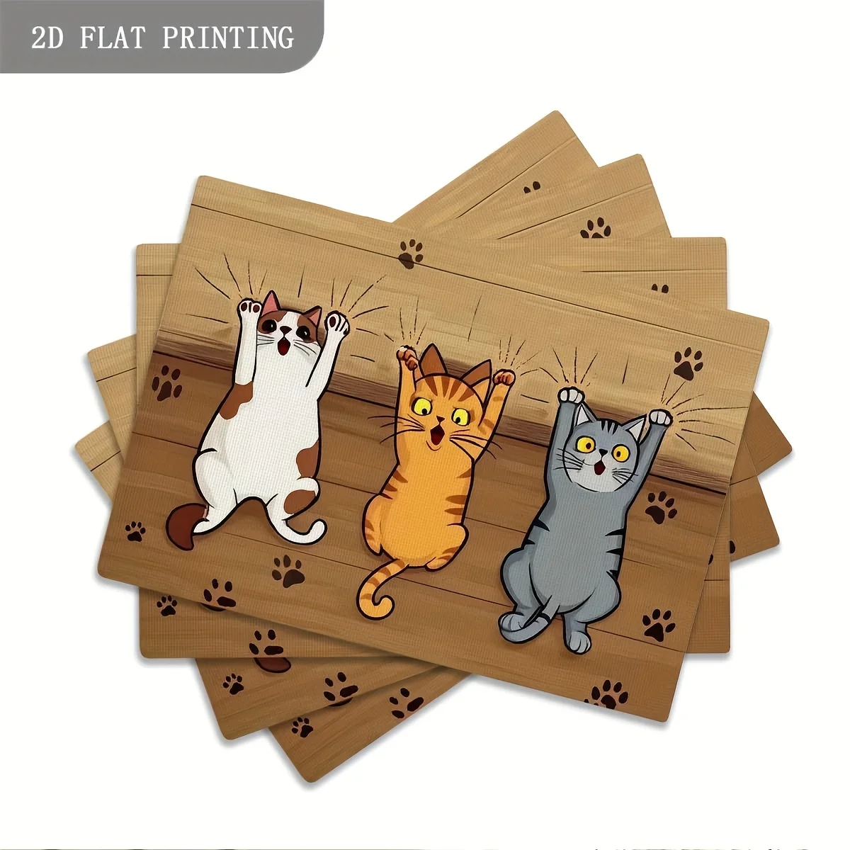 

1pc Cute Cats Wooden Floor Pattern Placemats Table Mats, Heat-Resistant Table Place Mats,Ideal for Dining Home Wedding