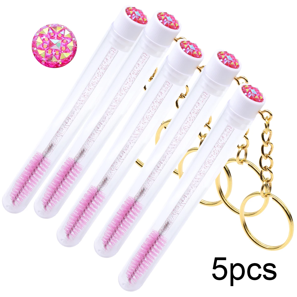 Tubes de brosse à cils réutilisables, 5 pièces, avec porte-clés, baguettes de Mascara scintillantes pour sourcils, conteneur, Spoolies, peigne, brosses