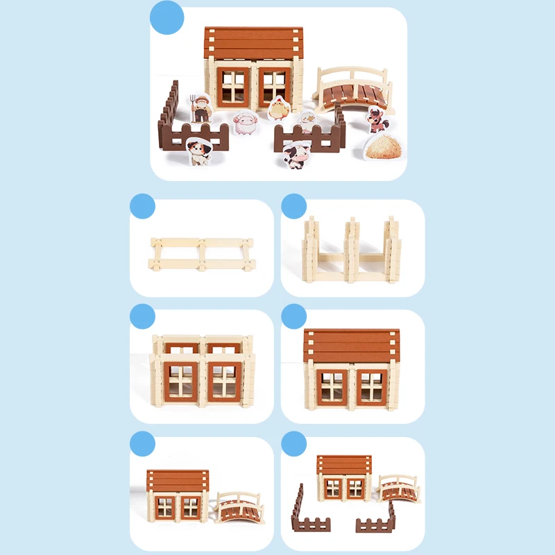 مجموعة مكعبات بناء نقر ولسان - تتضمن موضوعات الحيوانات والمزرعة والكوخ وتعزز الإبداع والمهارات الحركية الدقيقة