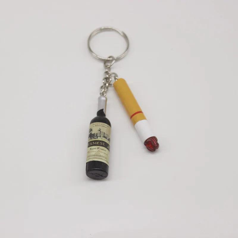 keychain smoke With Cigarette Keyring Men Punk Red Wine Bottle Key Chains On Bag Car Trinket Jewelry Party Friends Gift