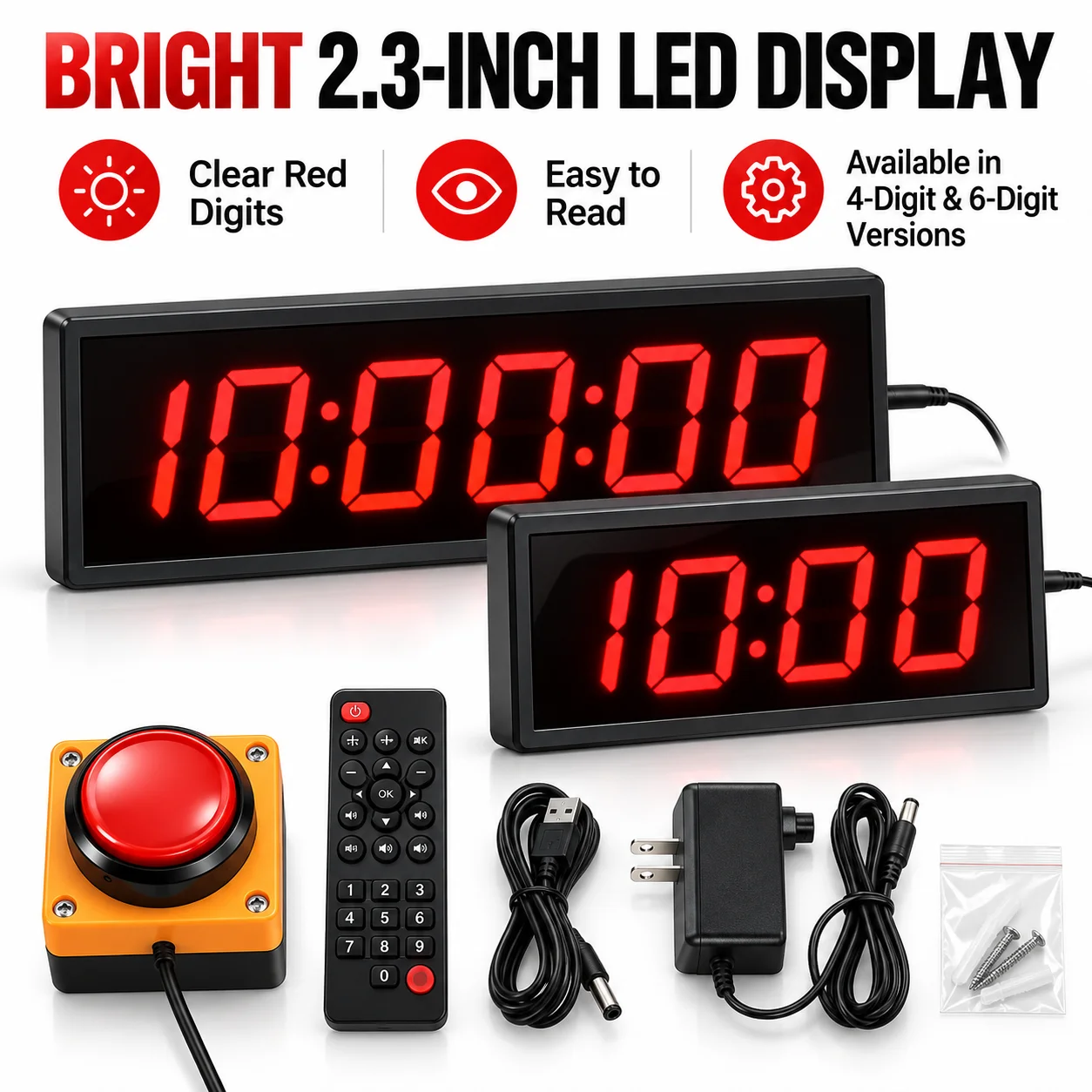 Large LED Digital Countdown Timer Stopwatch Counter with Remote Control for Sports Competition Training Gym Fitness