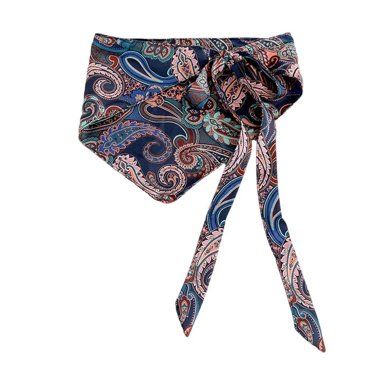 Bufanda triangular de flor de anacardo, ropa apilada para mujer, accesorios de alta gama, bufanda de seda de estilo étnico, cinturón, sello de cintura.