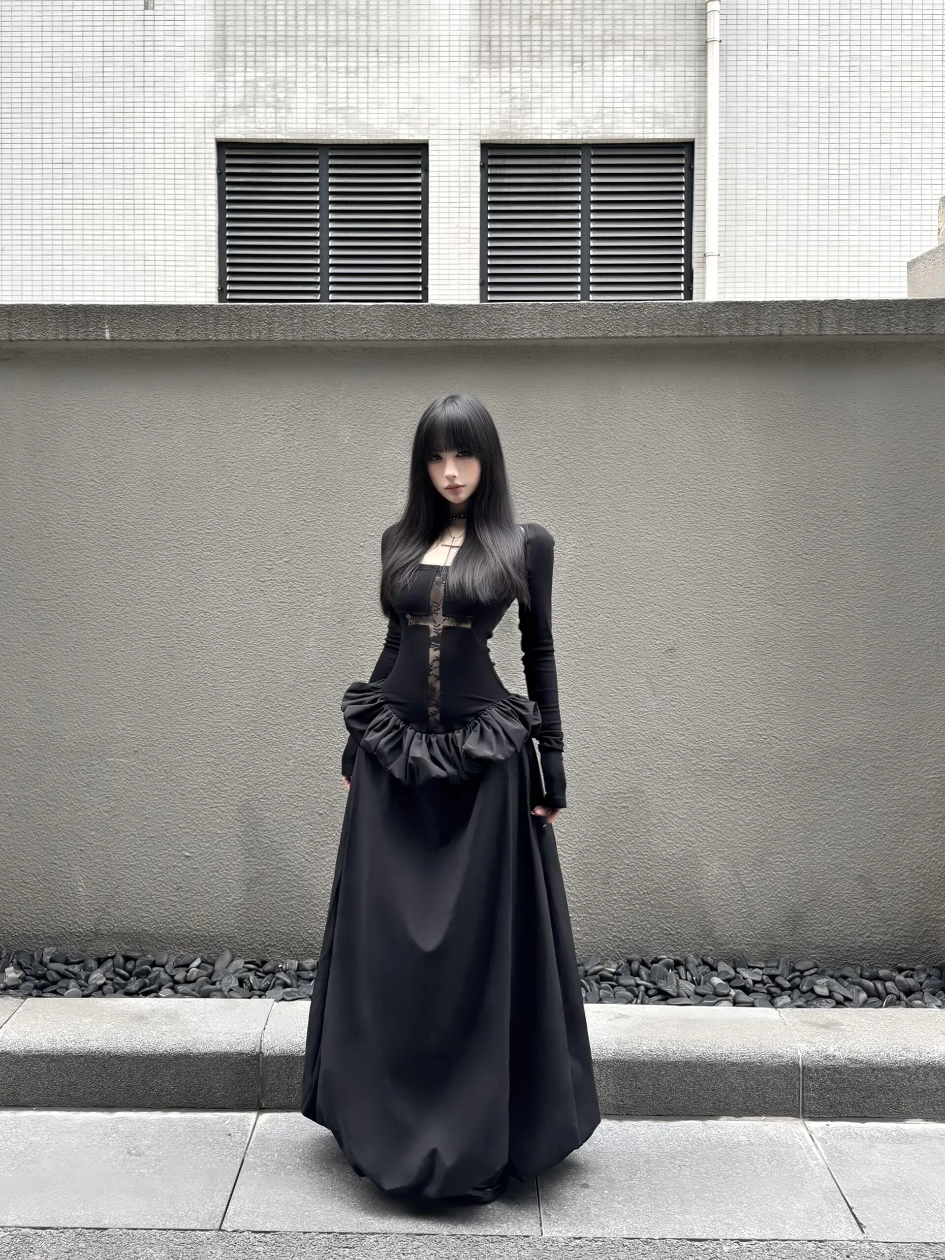 7iAe loween k الساحرة الصليب تفريغ الدانتيل حمالة الدكتور الخصر Cinched ثوب القوطية Sle المرأة زي الدكتور