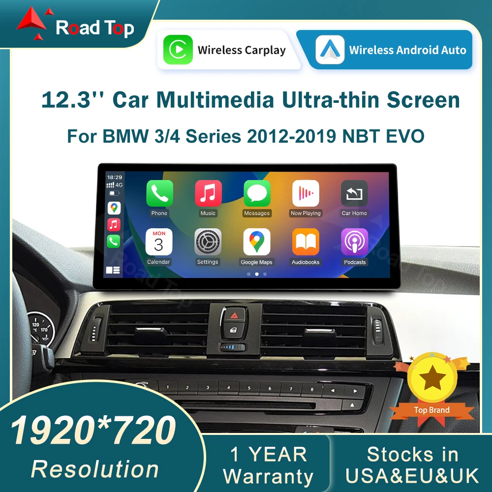 شاشة عرض الوسائط المتعددة اللاسلكية CarPlay Android مقاس 12.3 بوصة لسيارات BMW Series 3 4 F30 F31 F32 F33 F34 F36 2012-2019 #1