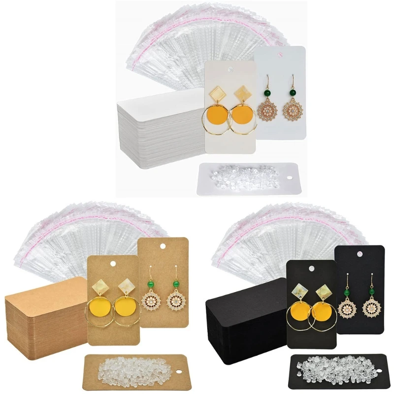 100 Pieces Earring Card Holder Jewelry Display Cards 100 Pieces Self-Sealing Bags 200PCS Ear Backs for Jewelry Display