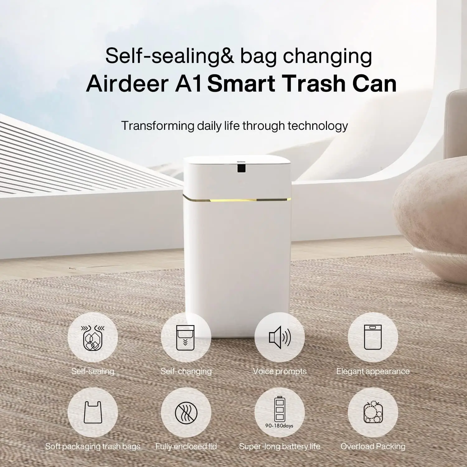 Automatic Trash Can, 4 Gallon Self Sealing and Self-Changing Smart Trash Can, Motion Sensor, Touchless Garbage can with lid for