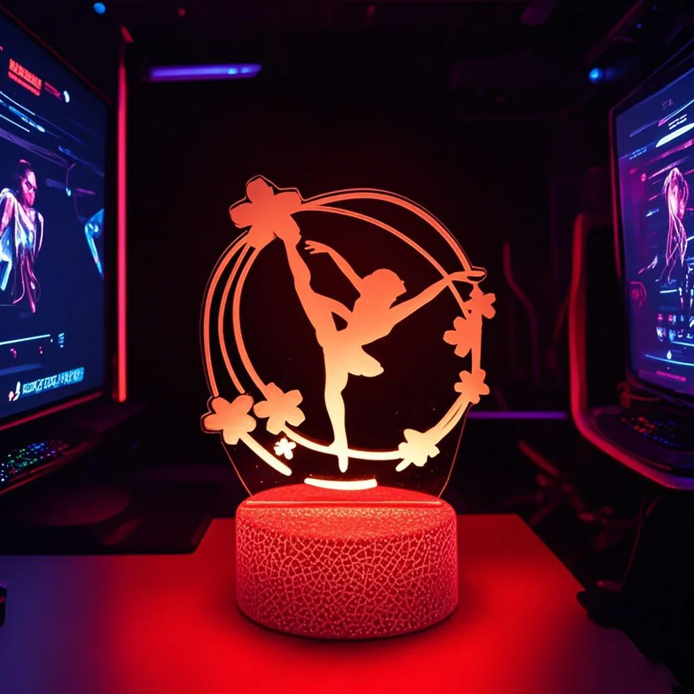 مصباح طاولة يعمل بمنفذ USB على شكل راقصة الباليه مع حلقة زهرة 7 & 16 أضواء LED متغيرة الألوان لغرفة النوم الرومانسية
