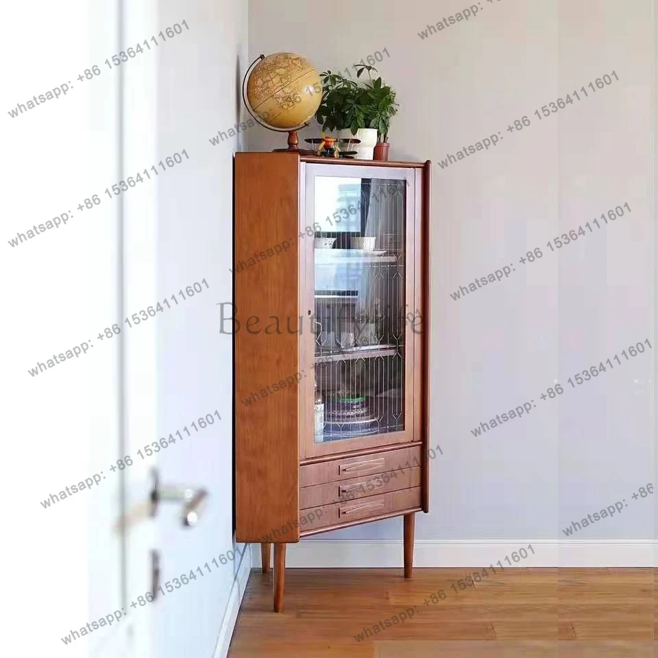 Medieval triangle retro mcm style wine cabinet storage side corner cabinet