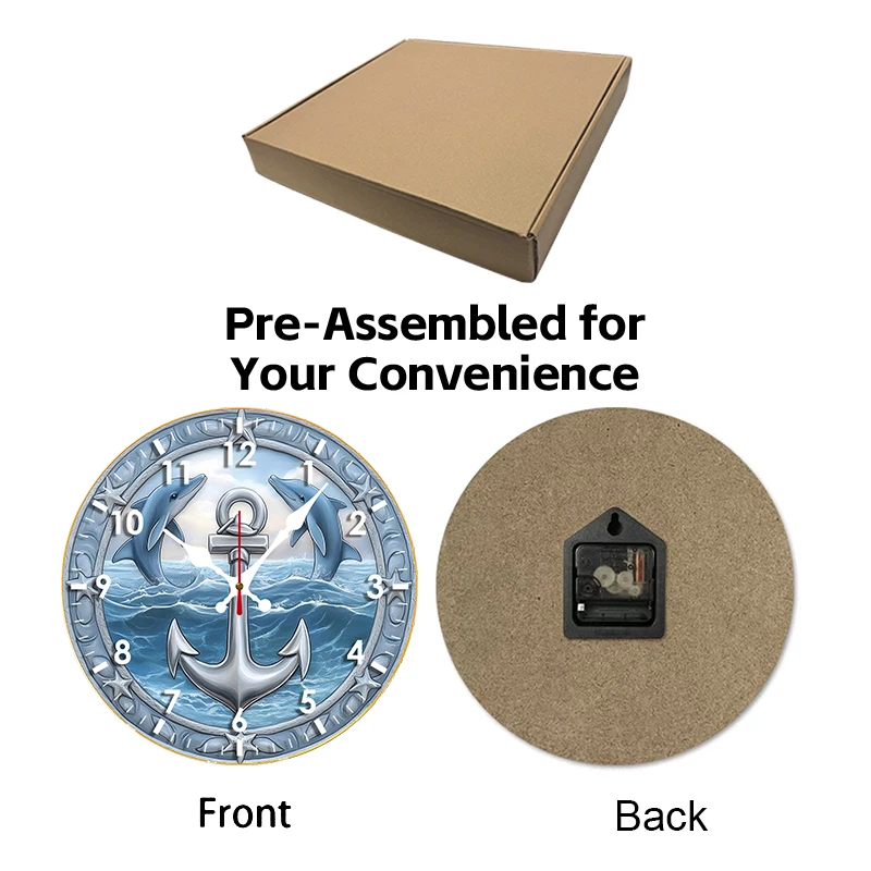 ساعة حائط معلقة خشبية مستديرة صامتة على شكل دولفين، مناسبة لغرفة المعيشة والمكتب وغرفة الدراسة وغرفة النوم والديكور المنزلي #6