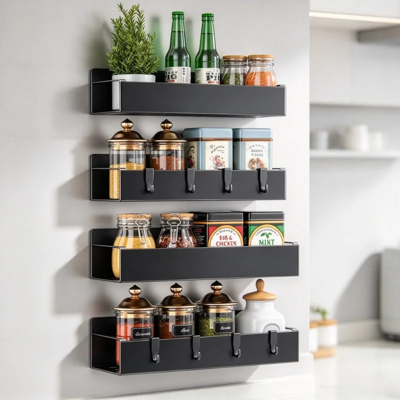 Magnetic Side Hanging Storage Shelf 2/4 Pack, Multifunctional Organizer for Refrigerator Washing Machine Kitchen Sundries Storag