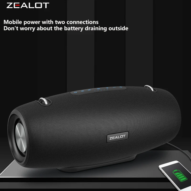 ZEALOT-S67 Wireless Speaker 60W, Comes With A Shoulder Strap, Portable For Outdoor, Waterproof, Loud Sound, Super Long Battery view 5