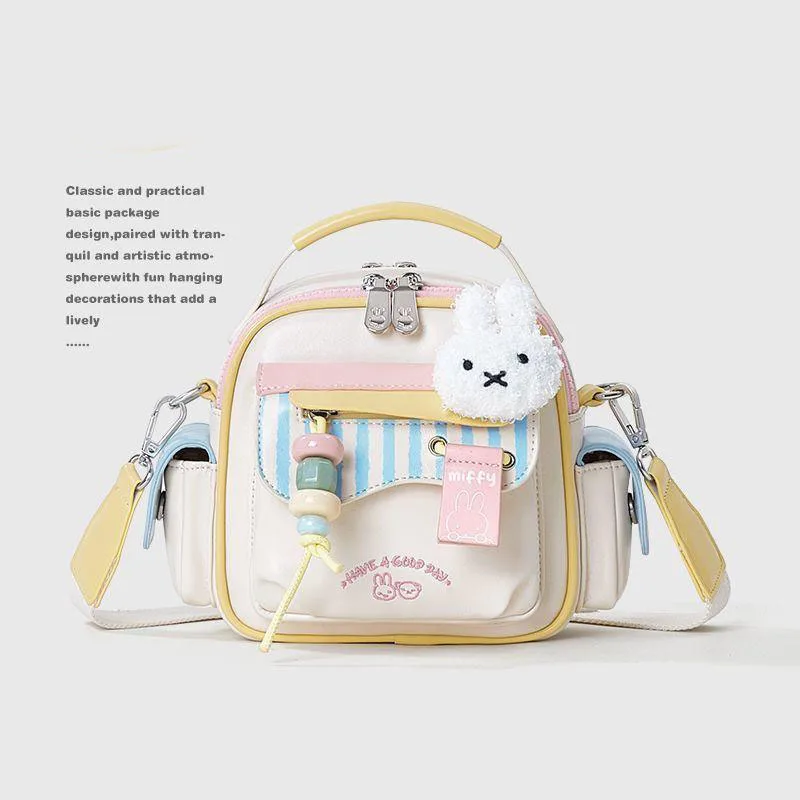 

2025 New Miffy Crossbody Bag Kawaii Cartoon Embroidery Doll Shoulder Bag Sweet Girl Travel Handbag Student Leisure Shoulder Bag