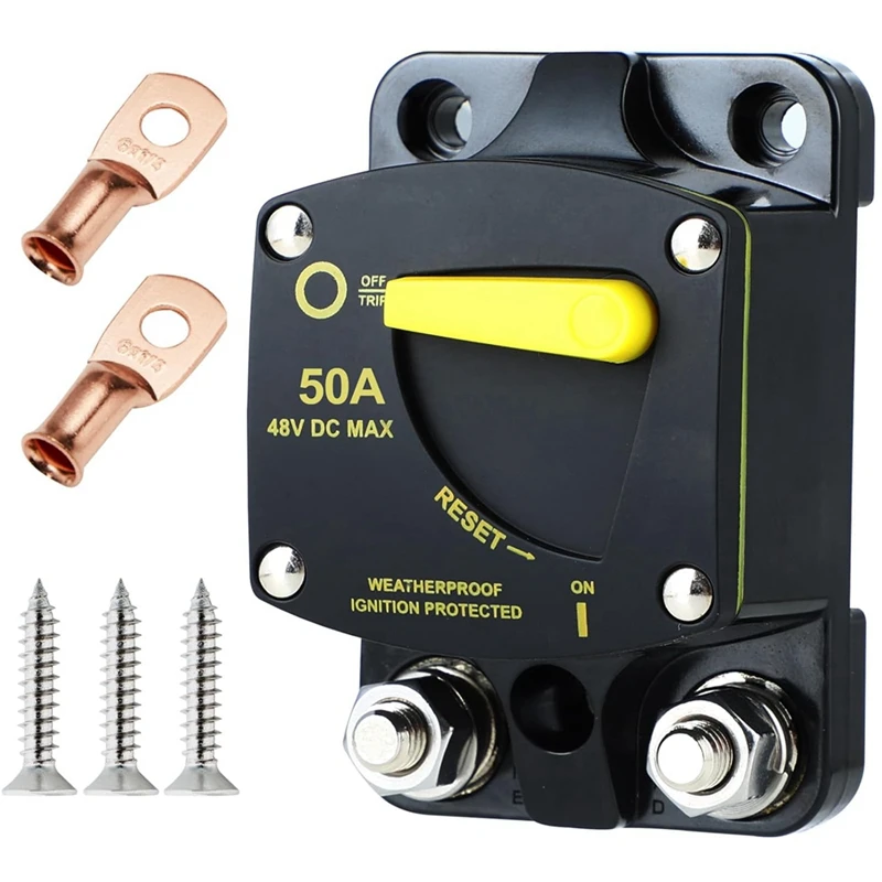 Marine Circuit Breaker Resettable With Manual Reset Switch Button For Boat Trolling RV Yacht, 12V - 48V DC