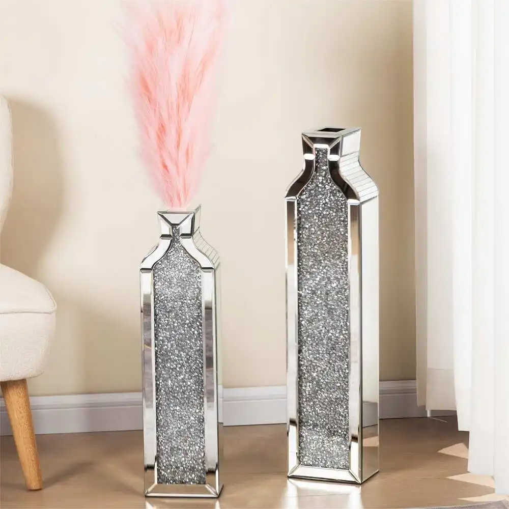 مجموعة فاخرة مكونة من قطعتين من مزهرية أرضية مرآة كبيرة مكسورة من الماس، مزهرية لتزيين المنزل في غرفة المعيشة #3