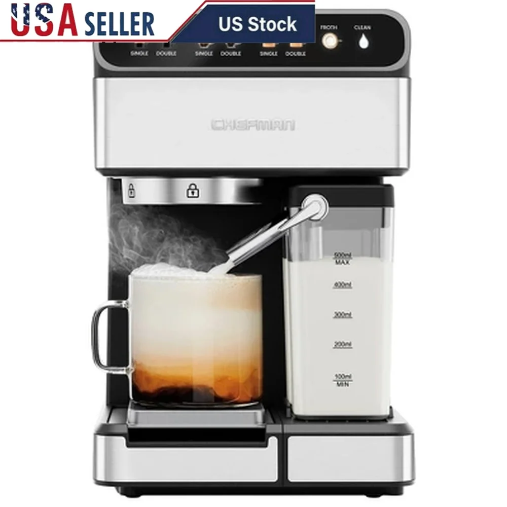 Machine à expresso électrique 6 en 1, 1350W, en acier inoxydable, avec mousseur intégré, pompe 20 bars, réservoir de 1,8 l