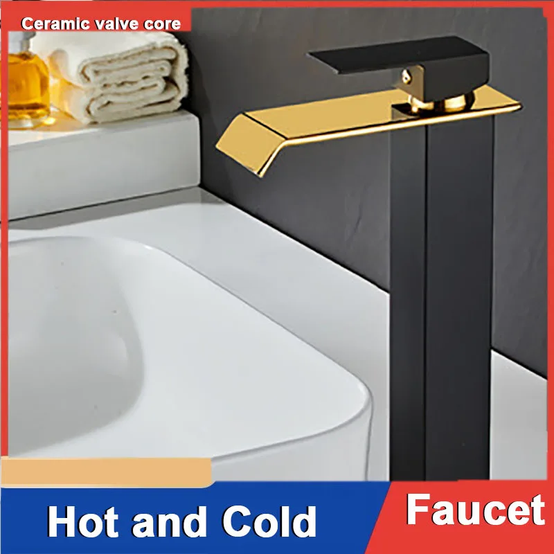 

New Faucet Square Waterfall Faucet Black Gold Platinum Countertop Basin Washbasin Mixer Tap Bathroom Cabinet Bathroom Faucet