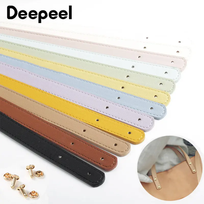 1Set Deepeel 1.8*35cm Pu Leather Handles Hangbag Strap with Rivet for Shoudler Bags DIY Handmade Replacement Straps Accessories