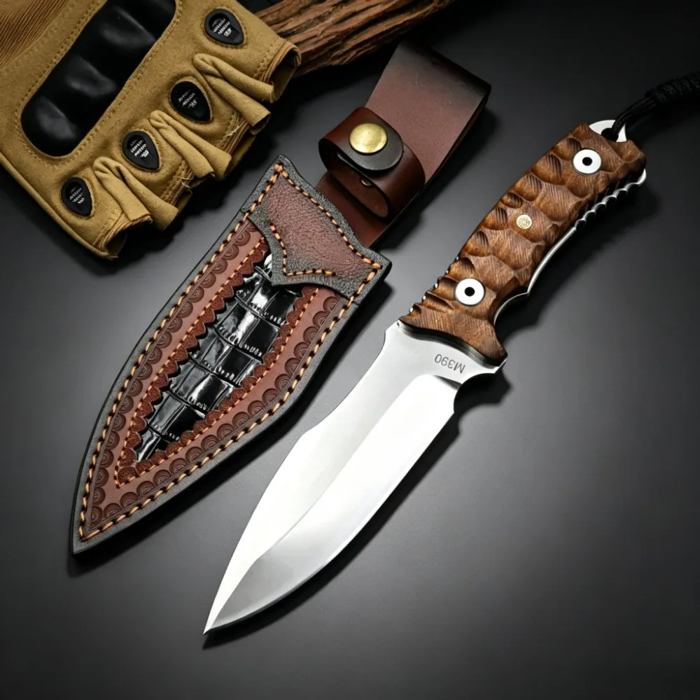 Full-tang M390 Blade Red Treasure Wood Handles Fixed Blade Pocket Knife Household EDC Dailly Use Outdoor Camping Survival Knives