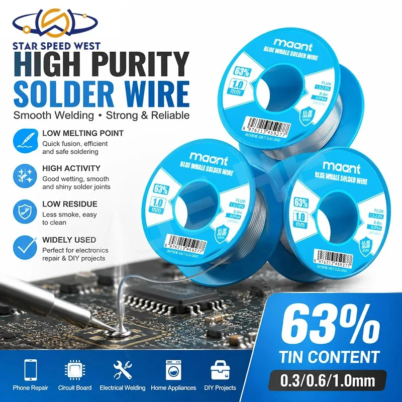 MaAnt Blue Whale High Purity Solder Wire  0.3/0.6/1.0MM Fast Melting Low Temperature For Phone PCB Chip Computer Repair Tools