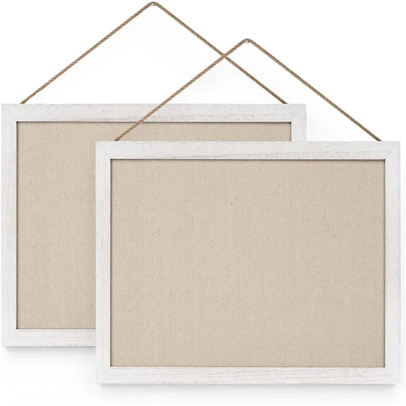 

2-Pack Wood Board with Linen 16x11 Inch Bulletin Boards Wall Decor Hanging Pin Wood Framed Display Bulletin Cork