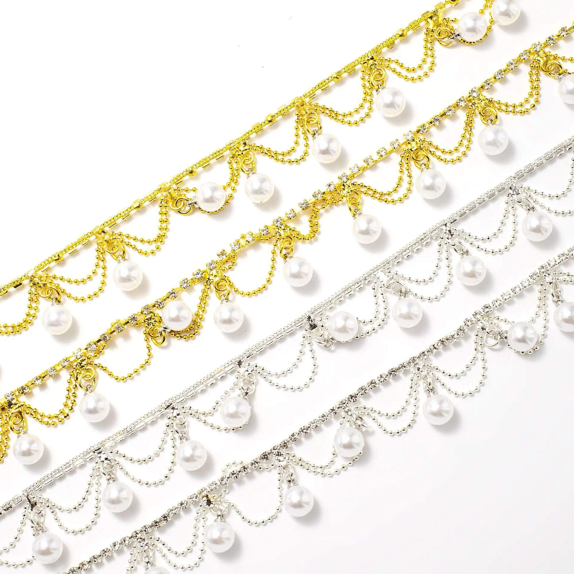 

Pearl Rhinestone Chains with Soldered Claws for Wedding Dress DIY Embellishment, Bridal Jewelry Making Supply Clothing Accessory