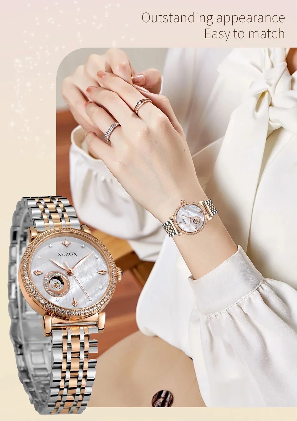 Montre de mariage pour femmes, haut de gamme, luxe, or Rose, diamant, étoiles, mouvement mécanique automatique, montres pour dames, horloge en acier inoxydable