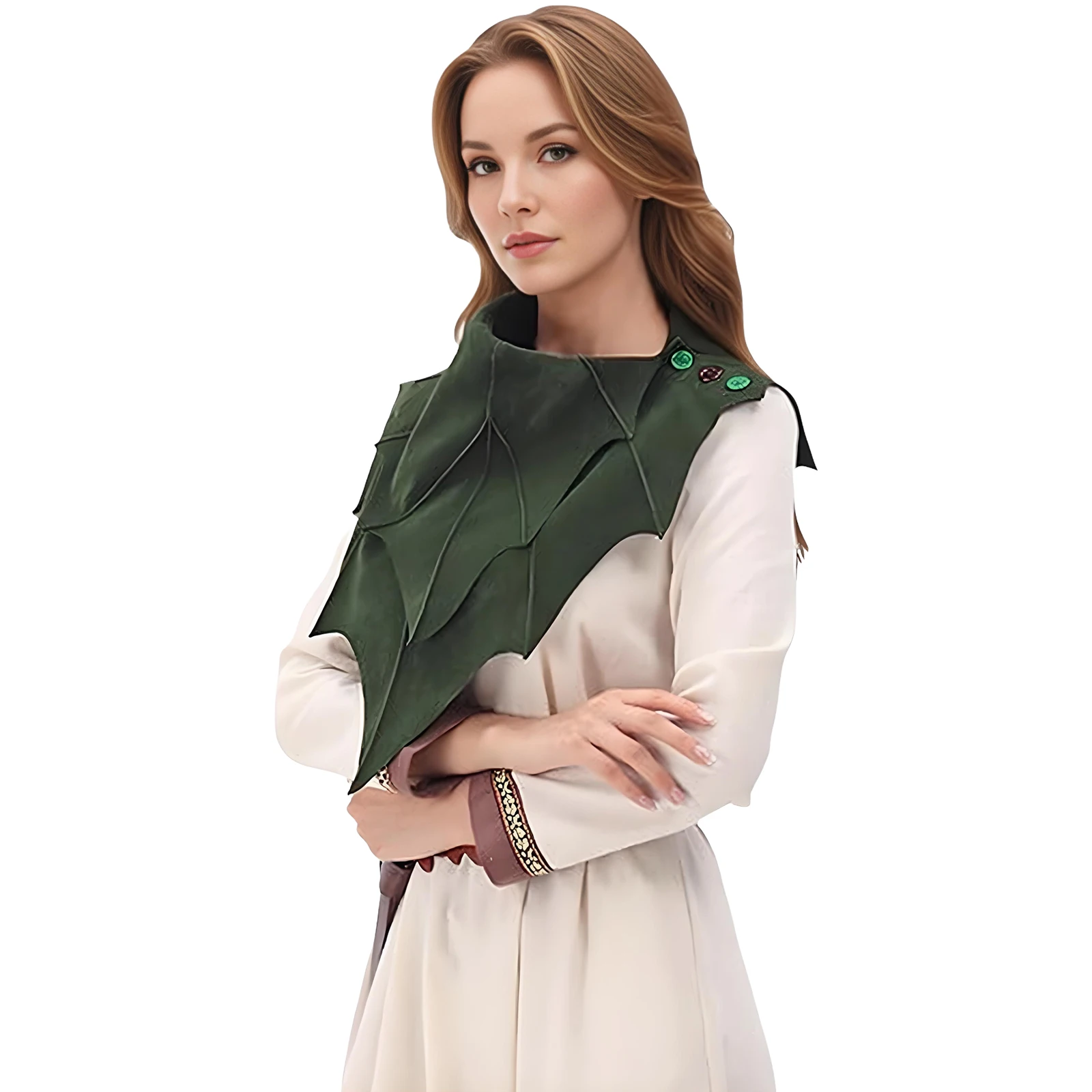 Women Men Renaissance Jagged Leaf Shape Capelet Button Shoulder Irregular Elf Cape Shawl for Halloween Cosplay
