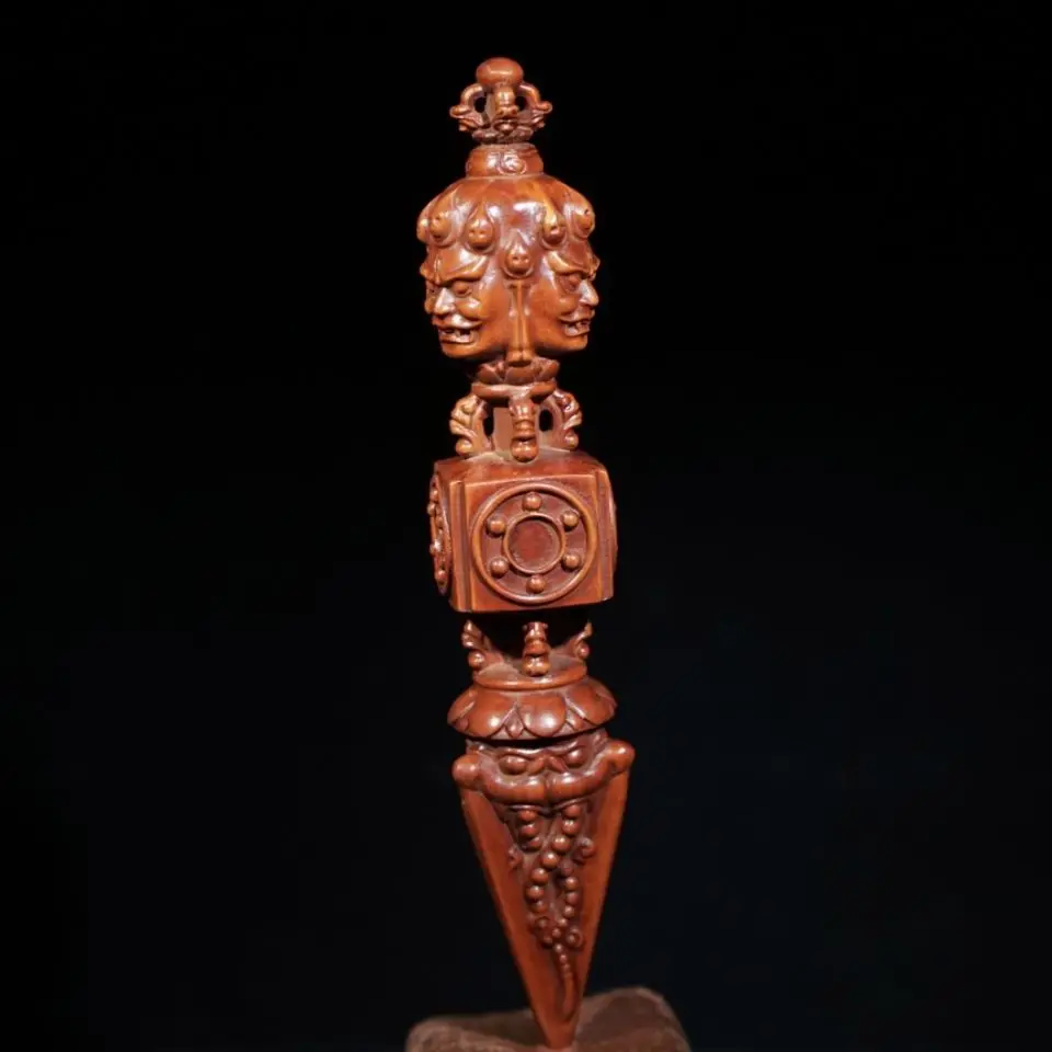 Hand Carved Wood Tibetan magic pestle Statue Figurine Desktop Ornaments Home Decoration Crafts Tea Pet Decor