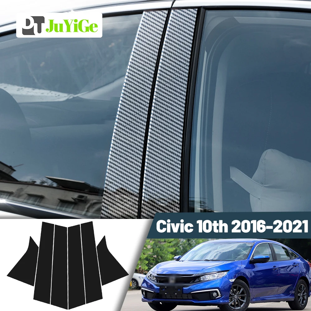 

Glossy Black Carbon Fiber Window Door Deal B C Pillar Post Cover Sticker For Honda Civic 10th 2016-2021 2017 2018 2019 2020