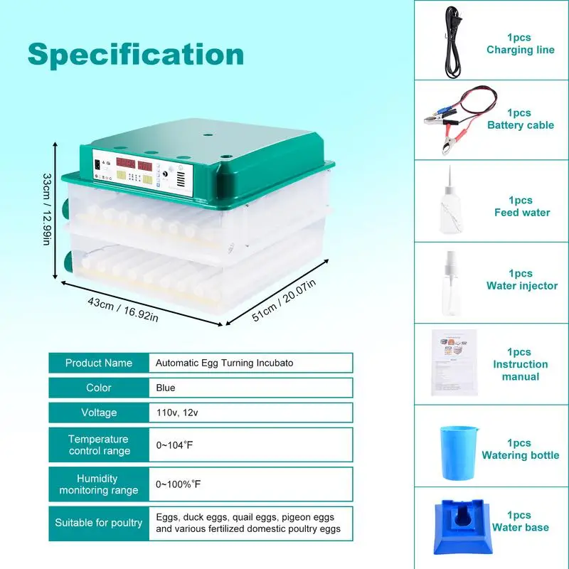 

Incubator For Chicken Eggs Humidity Monitoring Automatic Egg Turning Hatching Incubator Temperature Control Poultry Incubators