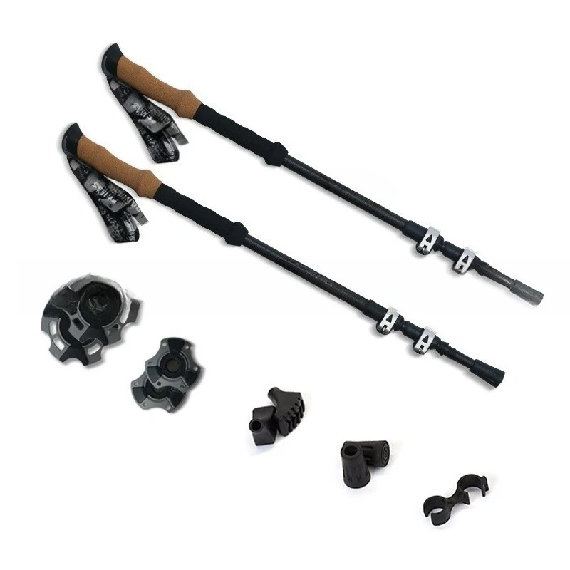 

Carbon ultra-light mountaineering pole, three-section adjustable disassembly, folding and telescopic